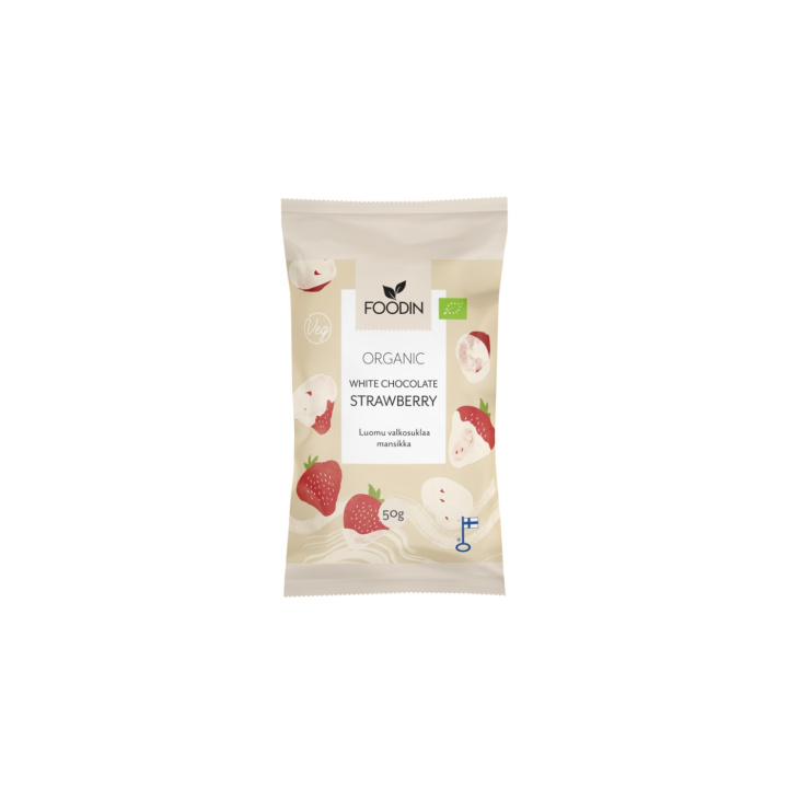 Mansikat Valkoisessa Suklaassa LUOMU 50g ryhmässä Raaka-aineet / Karkkia & Suklaata / Välipalat @ Rawfoodshop Scandinavia AB (6430048230031)