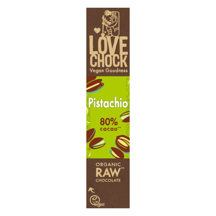 Suklaa Pistaasi 80% LUOMU 40g ryhmässä Raaka-aineet / Karkkia & Suklaata / Suklaapatukat @ Rawfoodshop Scandinavia AB (900681)