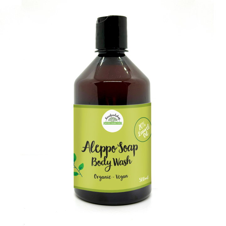Aleppo Nestesaippua Laakerinlehtiöljy 20% LUOMU 500ml ryhmässä Iho & Vartalo / Vartalo / Suihkusaippua @ Rawfoodshop Scandinavia AB (BN0842)
