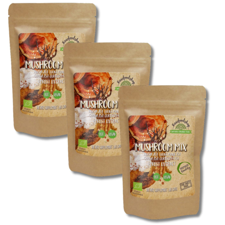 Mushroom mix Extract LUOMU 400mg 60 kapselia x 3 pakettia ryhmässä Ravintolisät / Yrtit ja Kasvit / Sienet @ Rawfoodshop Scandinavia AB (CAPSMUS60-SET3)