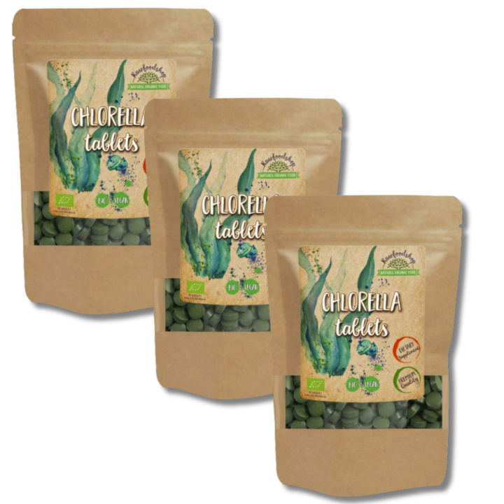 Chlorella Tablettia LUOMU 125g x 3 pakettia ryhmässä Ravintolisät / Yrtit ja Kasvit / Levävalmisteet @ Rawfoodshop Scandinavia AB (CHLO0100-SET3)