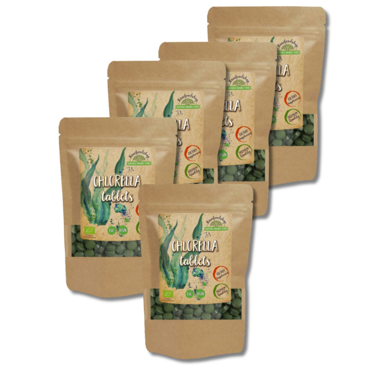 Chlorella Tablettia LUOMU 125g x 5 pakettia ryhmässä Ravintolisät / Yrtit ja Kasvit / Levävalmisteet @ Rawfoodshop Scandinavia AB (CHLO0100-SET5)
