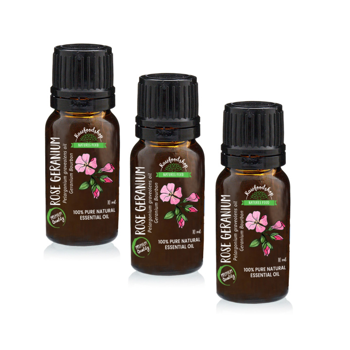 Ruusugeraniumi Eteerinen öljy 10ml x 3 pulloa ryhmässä Iho & Vartalo / Luonnollinen DIY / Eteeriset öljyt @ Rawfoodshop Scandinavia AB (EOUL-75-SET3)