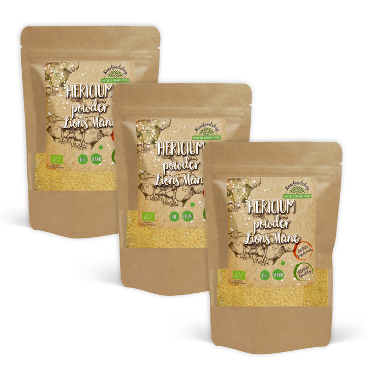 Hericium-jauhe/Lion\'s Mane LUOMU 250g x 3 pakettia ryhmässä Ravintolisät / Yrtit ja Kasvit / Sienet @ Rawfoodshop Scandinavia AB (HCP10-250-SET3)
