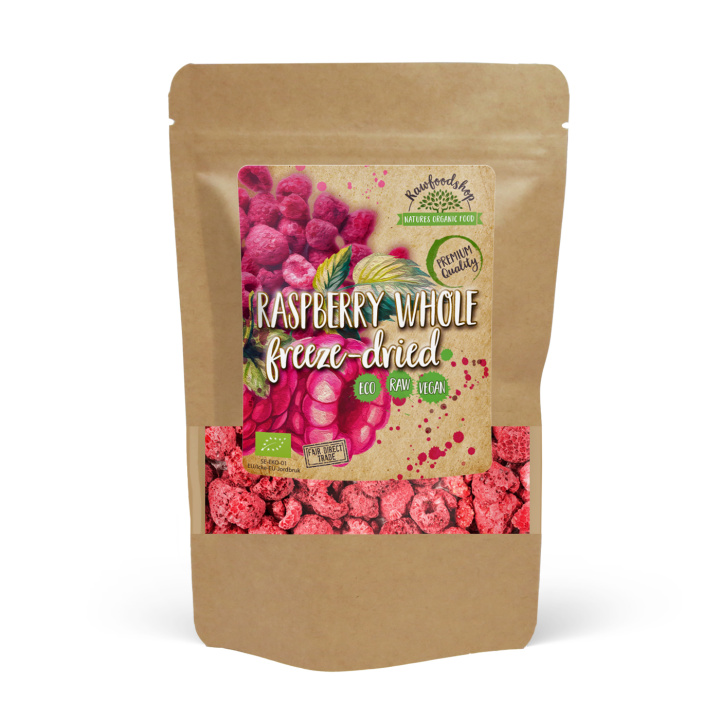 Vadelmat Pakastekuivatut Koko LUOMU 50g ryhmässä Raaka-aineet / Hedelmät & Marjat / Vadelma @ Rawfoodshop Scandinavia AB (K2002000101800-1)