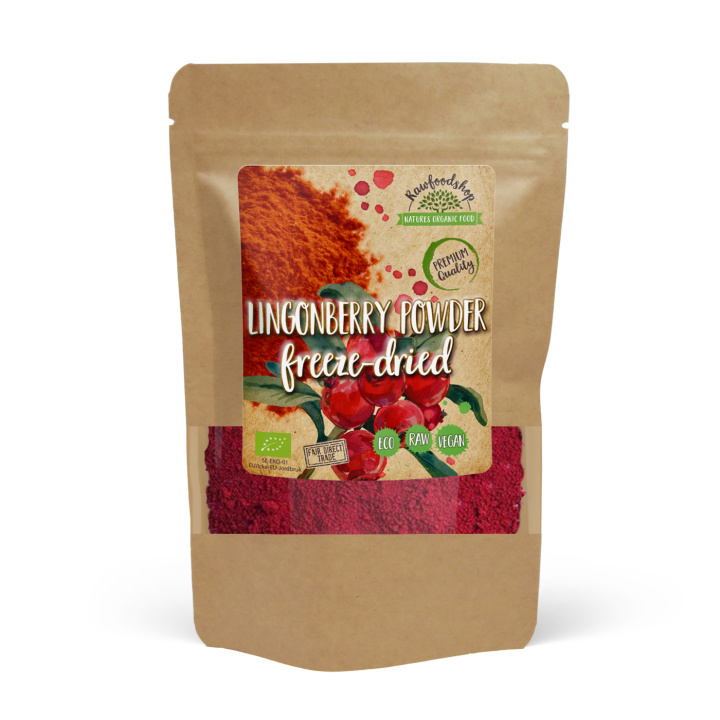 Puolukkajauhe Pakastekuivattu LUOMU 100g ryhmässä Raaka-aineet / Hedelmät & Marjat / Hedelmäjauhe @ Rawfoodshop Scandinavia AB (K2013000500200-1)