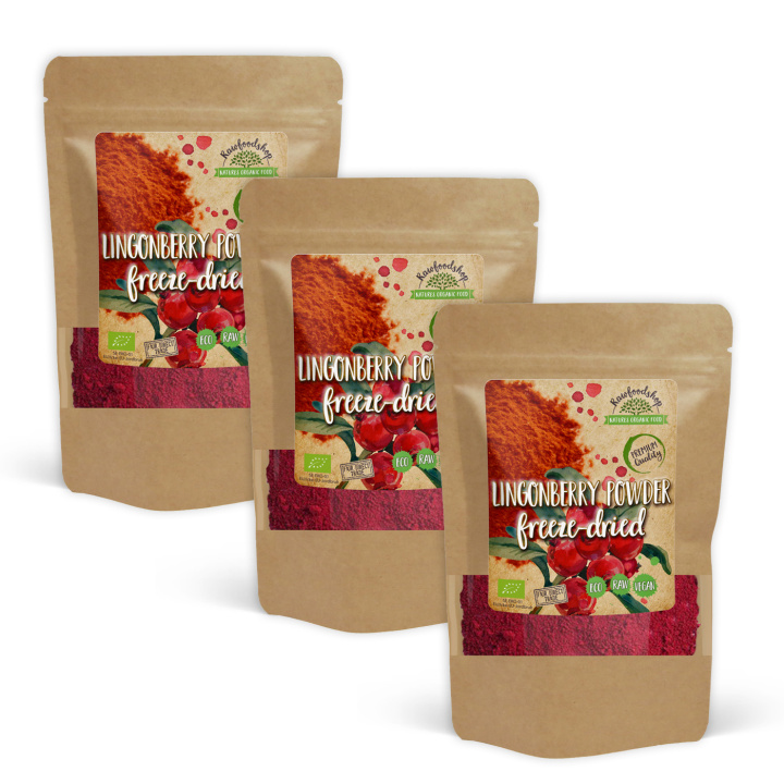 Puolukkajauhe Pakastekuivattu LUOMU 100g x 3 pakettia ryhmässä Raaka-aineet / Hedelmät & Marjat / Hedelmäjauhe @ Rawfoodshop Scandinavia AB (K20130005002001-SET3)