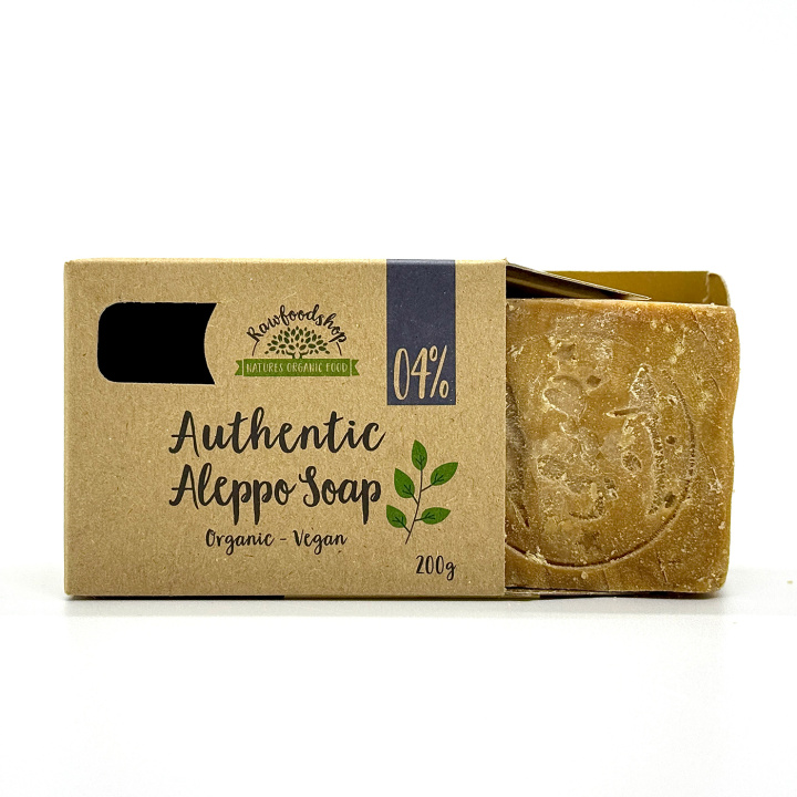 Alepposaippua Laakeriöljy 4% LUOMU 200g ryhmässä Iho & Vartalo / Vartalo / Suihkusaippua @ Rawfoodshop Scandinavia AB (KNNBEC1)