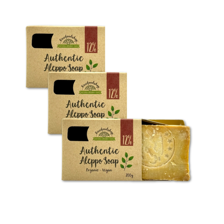 Alepposaippua Laakeriöljy 12% LUOMU 200g x 3 kpl ryhmässä Iho & Vartalo / Vartalo / Suihkusaippua @ Rawfoodshop Scandinavia AB (KNNBEC2-SET3)