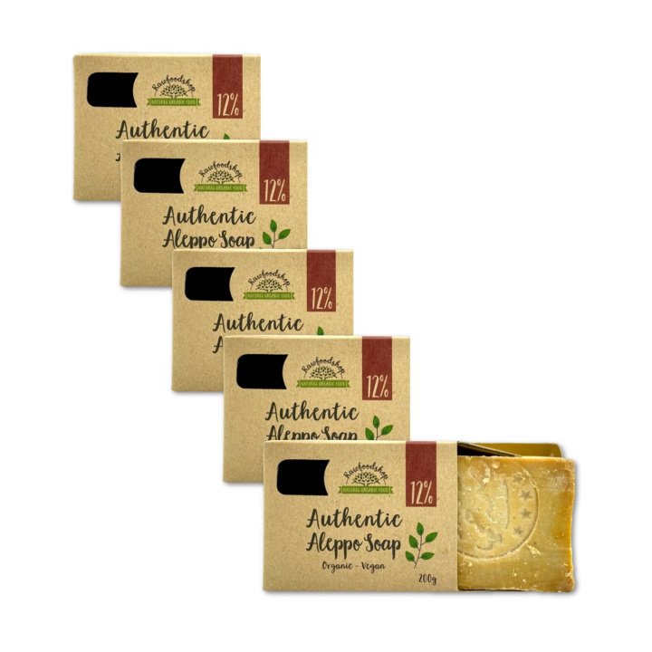 Alepposaippua Laakeriöljy 12% LUOMU 200g x 5 kpl ryhmässä Iho & Vartalo / Vartalo / Suihkusaippua @ Rawfoodshop Scandinavia AB (KNNBEC2-SET5)