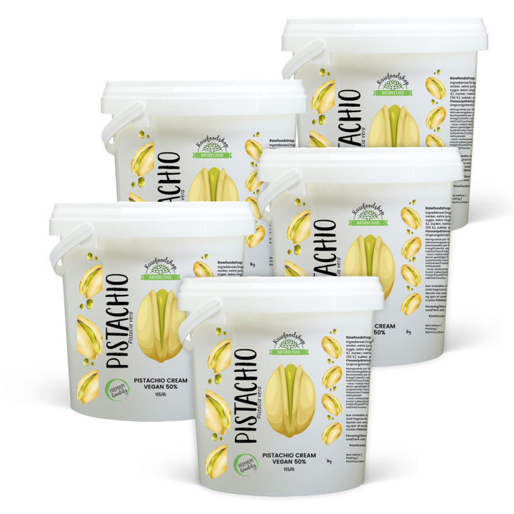 Pistaasikreemi Vegaani 50% 1kg x 5 purkkia ryhmässä Raaka-aineet / Pähkinät / Pähkinävoit @ Rawfoodshop Scandinavia AB (L00220CPO1-SET5)