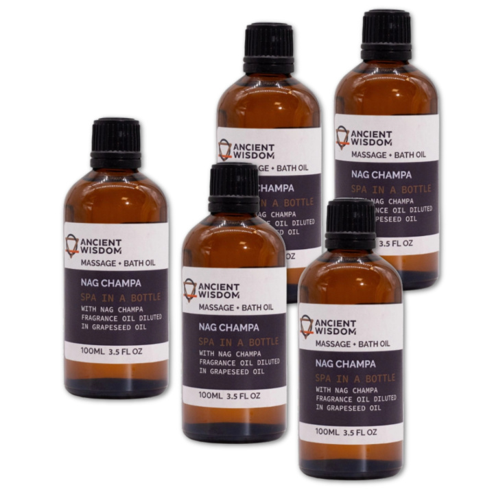 Nag Champa Hierontaöljy 100mlx 5 pakettia ryhmässä Iho & Vartalo / Vartalo / Hierontaöljy @ Rawfoodshop Scandinavia AB (MOLUL-15-SET5)