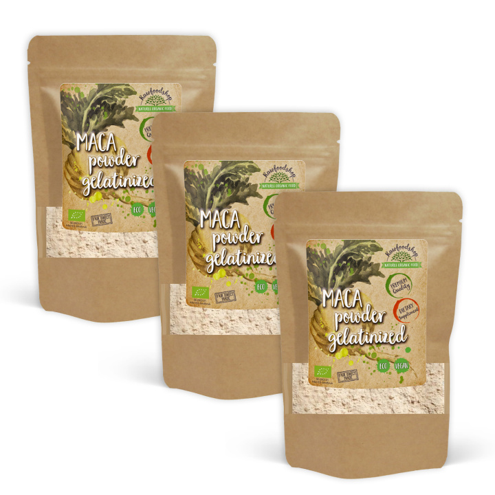 Maca-jauhe Gelatinoitu 5:1 LUOMU 250g x 3 pakettia ryhmässä Ravintolisät / Yrtit ja Kasvit / Maca & Ginseng @ Rawfoodshop Scandinavia AB (MPG25-SET3)