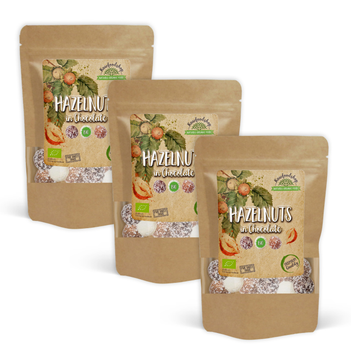 Hasselpähkinät Tumma, Valkoinen ja Maitosuklaa LUOMU 200g x 3 pakettia ryhmässä Raaka-aineet / Pähkinät / Hasselpähkinät @ Rawfoodshop Scandinavia AB (NOICHOCOTRIO5-SET3)