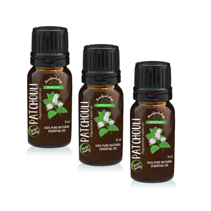 Patchouli Eteerinen Öljy LUOMU 10ml x 3 pulloa ryhmässä Iho & Vartalo / Luonnollinen DIY / Eteeriset öljyt @ Rawfoodshop Scandinavia AB (ORGEOUL04-SET3)