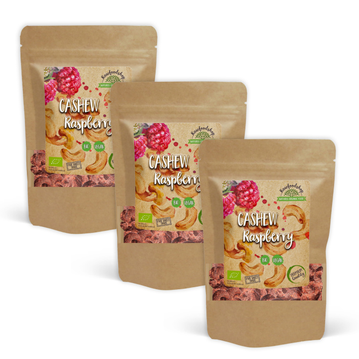 Cashewpähkinät Vadelma EKO 200 g x 3 pakettia ryhmässä Raaka-aineet / Pähkinät / Cashewpähkinät @ Rawfoodshop Scandinavia AB (P-CAJFRAM5200-SET3)