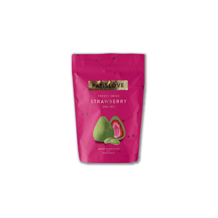 Mansikoita Valkoisessa Suklaassa ja Pistaasipähkinöitä 90g ryhmässä Raaka-aineet / Karkkia & Suklaata / Välipalat @ Rawfoodshop Scandinavia AB (PATISLOVE05)