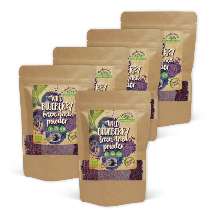 Mustikkajauhe Villit Pakastekuivattu LUOMU 125g x 5 pakettia ryhmässä Raaka-aineet / Hedelmät & Marjat / Mustikka @ Rawfoodshop Scandinavia AB (PULFBLA-SET5)