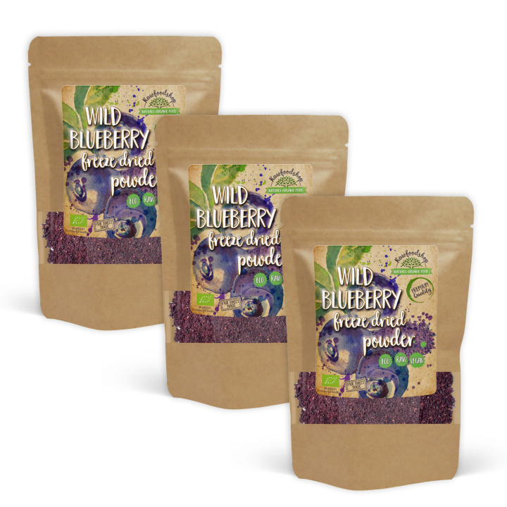 Mustikkajauhe Villit Pakastekuivattu LUOMU 250g x 3 pakettia ryhmässä Raaka-aineet / Hedelmät & Marjat / Mustikka @ Rawfoodshop Scandinavia AB (PULFBLA250-SET3)