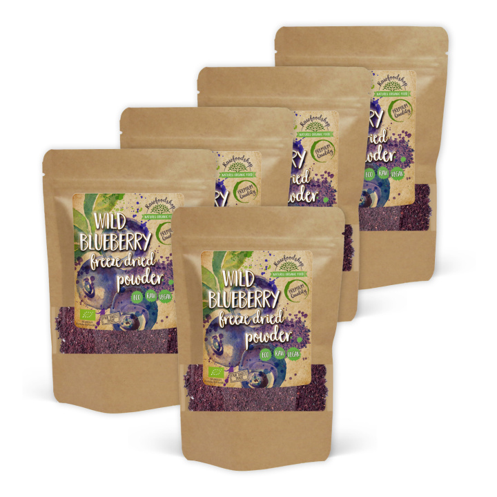 Mustikkajauhe Villit Pakastekuivattu LUOMU 250g x 5 pakettia ryhmässä Raaka-aineet / Hedelmät & Marjat / Mustikka @ Rawfoodshop Scandinavia AB (PULFBLA250-SET5)