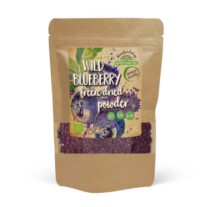 Mustikkajauhe Villit Pakastekuivattu LUOMU 250g ryhmässä Raaka-aineet / Hedelmät & Marjat / Mustikka @ Rawfoodshop Scandinavia AB (PULFBLA250)