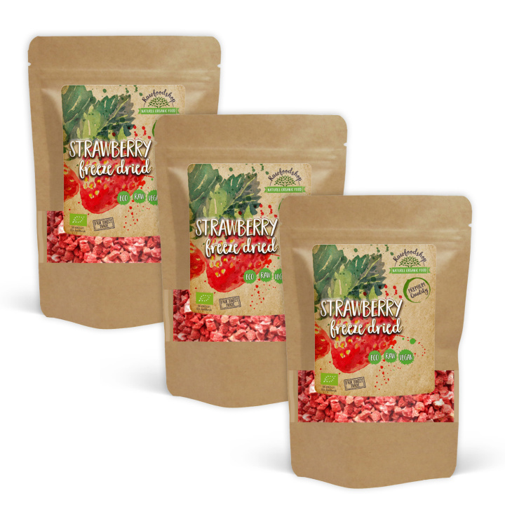 Mansikanpalat Pakastekuivatut LUOMU 50g x 3 pakettia ryhmässä Raaka-aineet / Hedelmät & Marjat / Mansikka @ Rawfoodshop Scandinavia AB (RAWFRU002-SET3)