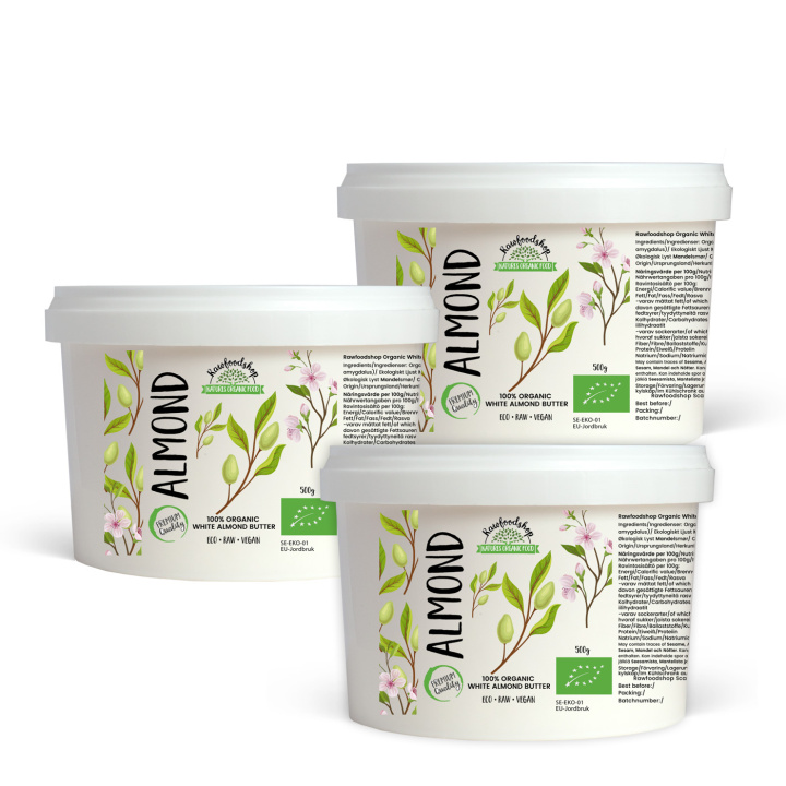 Mantelivoi Vaalea RAW LUOMU 500g x 3 pakettia ryhmässä Raaka-aineet / Pähkinät / Pähkinävoit @ Rawfoodshop Scandinavia AB (RAWMAND654671500-SET3)