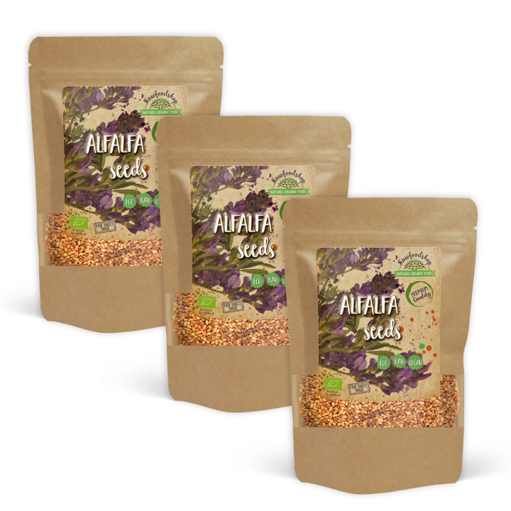 Alfalfansiemenet LUOMU 1kg x 3 pakettia ryhmässä Raaka-aineet / Terveysruoka / Idätetyt @ Rawfoodshop Scandinavia AB (RFRO00011L1-SET3)