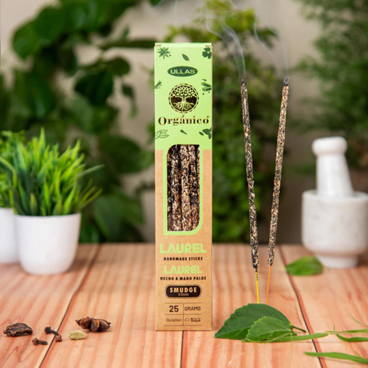 Laakerinlehti suitsuketikkuja Organico ryhmässä Koti & Sielu / Tunnelma & tuoksu / Suitsuke @ Rawfoodshop Scandinavia AB (SKU-833)