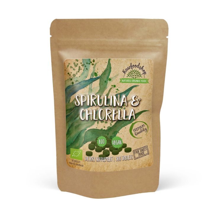 Spirulina Chlorella LUOMU 500mg 300 tablettia ryhmässä Ravintolisät / Yrtit ja Kasvit / Levävalmisteet @ Rawfoodshop Scandinavia AB (SPICHLORTAB500)