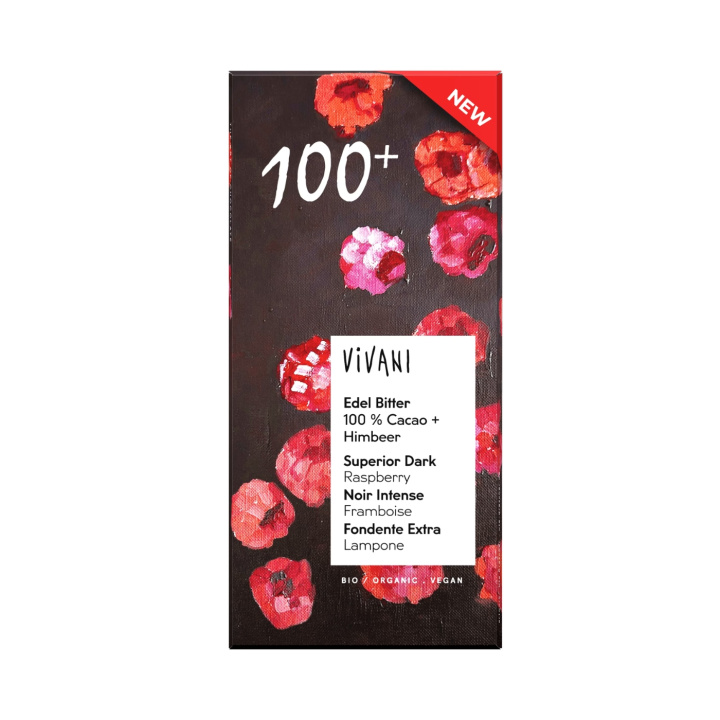 Vivani Suklaa 100% Vadelmalla LUOMU 80g ryhmässä Raaka-aineet / Karkkia & Suklaata / Suklaapatukat @ Rawfoodshop Scandinavia AB (VIV23178)